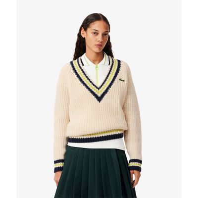 LACOSTE/ラコステ ヘビーウェイト ウールチルデンニットセーター / Vネックニットセーター