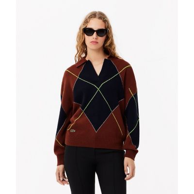 LACOSTE/ラコステ スキッパーネックアーガイルポロセーター / ウールニットセーター