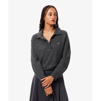 【日本未入荷】Alo Yoga スタンドカラー クロップド ニット 3Dニッティングハーフボタンハイネック ウールニットポロ