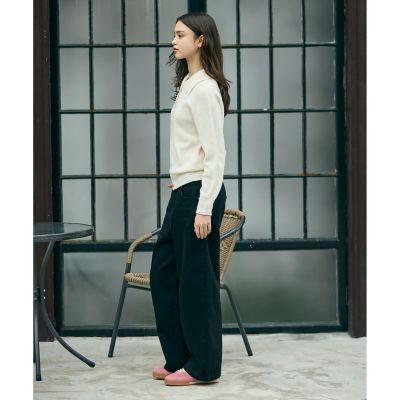 3Dニッティングハーフボタンハイネック ウールニットポロセーター