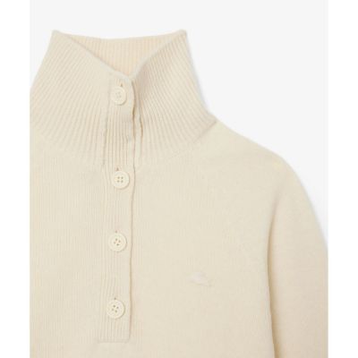 3Dニッティングハーフボタンハイネック ウールニットポロセーター