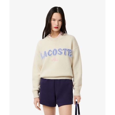 ＜LACOSTE＞シャギータッチロゴジャカードウールセーター