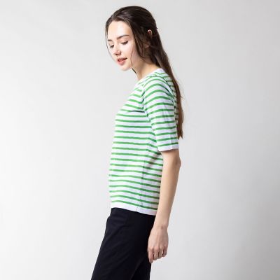 ＵＶカット　吸水速乾　ウォッシャブル　ＣＯＯＬＭＡＸ　クールマックス　ボーダーニット半袖Ｔシャツ