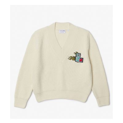 LACOSTE - 特売 LACOSTE シーズナルワッペンVネックニットセーターサイズ：34の通販｜ラクマ