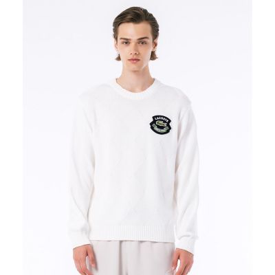 【ライトグリーン】オーガニックコットン トーナルアーガイルニットセーター LACOSTE｜オーガニックコットン トーナルアーガイルニットセーター