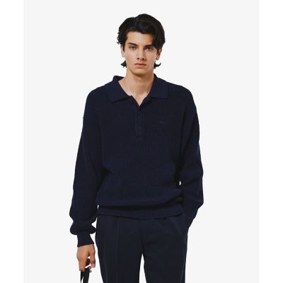 COS ニットポロ L black TEXTURED KNITTED POLO JUMPER テクスチャードニットポロ