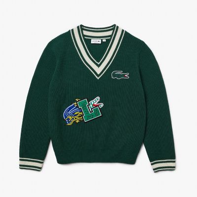 ＜LACOSTE＞コミックグラフィックワッペンＶネックセーター