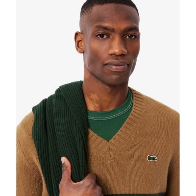 【新品 タグ付き】ラコステ ポロニット ウールニット ボーダー Lサイズ ドロップショルダー ランダムボーダーニットポロセーター | LACOSTE