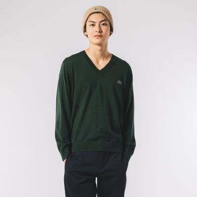 新発売】 LACOSTE ラコステ Ｌ 縄編み モスグリーン セーター 綿ニット 