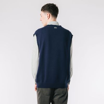 LACOSTEラコステBASI Ｖネックベストネイビー　L 海外製ユニセックス LACOSTEラコステBASI Vネックベストネイビー L 海外製ユニ