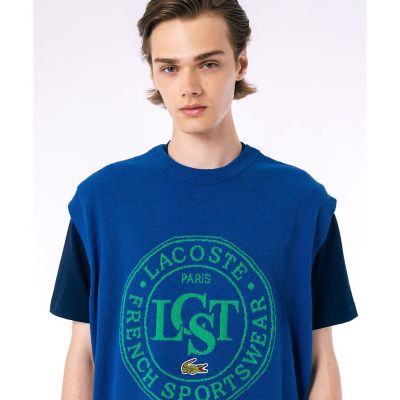 LACOSTE ホワイト ニットベスト ナイロン×コットンジャカードニットベスト ラコステ LACOSTE ナイロン×コットンジャカードニットベスト