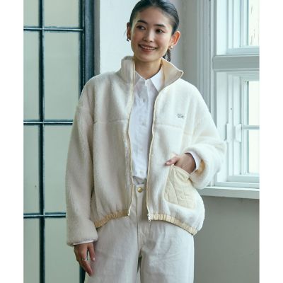 リブニットスタンドカラーソフトボアジャケット ／ スタンドジップボア