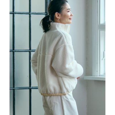 リブニットスタンドカラーソフトボアジャケット ／ スタンドジップボア