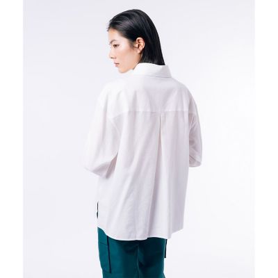 リネンコットン　オーバーサイズ　サイドスリット　長袖シャツ