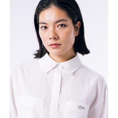 リネンコットン　オーバーサイズ　サイドスリット　長袖シャツ