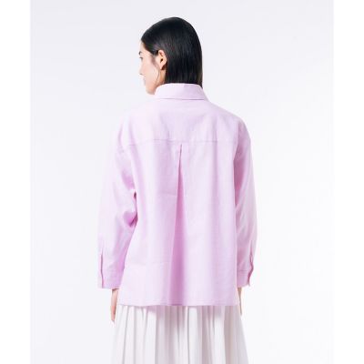 リネンコットン　オーバーサイズ　サイドスリット　長袖シャツ
