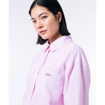 リネンコットン　オーバーサイズ　サイドスリット　長袖シャツ