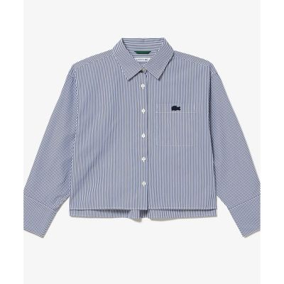 ボリュームスリーブ　ストライプクロップド　長袖シャツ
