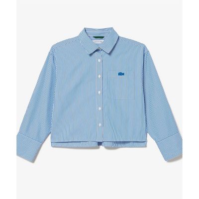 ボリュームスリーブ　ストライプクロップド　長袖シャツ