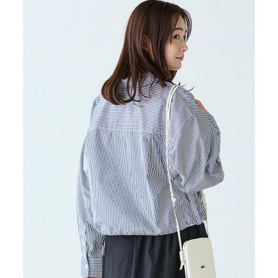ショート＆ワイドクロップド バルーンスリーブ ストライプシャツ