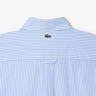 ラコステ 半袖シャツ ストライプ デカワニ デカロゴ Mサイズ オーバーサイズ ラコステ LACOSTE オーバーサイズストライプシャツ （ホワイト