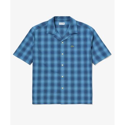 リネンブレンドオープンカラーオンブレチェックシャツ | LACOSTE