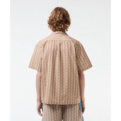 【LACOSTE新品】モノグラムプリント オープンカラー 半袖シャツ LACOSTE｜オールオーバーモノグラムプリントオープンカラー