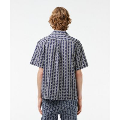 【LACOSTE新品】モノグラムプリント オープンカラー 半袖シャツ LACOSTE｜オールオーバーモノグラムプリントオープンカラー