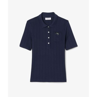 レース調 リボン付き ポインテルニット 半袖ポロシャツ | LACOSTE 