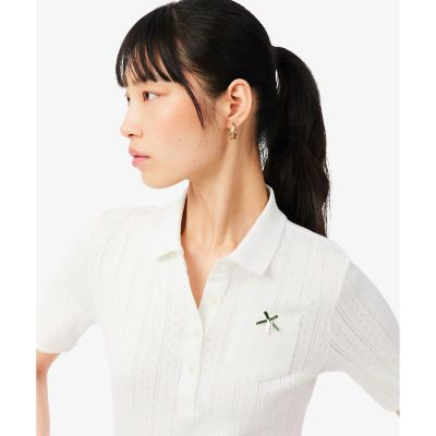 レース調 リボン付き ポインテルニット 半袖ポロシャツ | LACOSTE