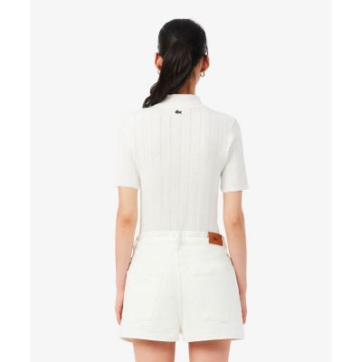 レース調 リボン付き ポインテルニット 半袖ポロシャツ | LACOSTE