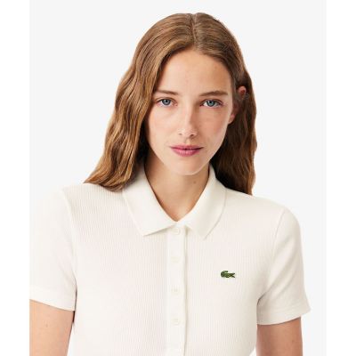 ラコステ【新品】タイトフィットリブニットポロシャツ （ホワイト） ラコステ LACOSTE タイトフィットリブニットポロシャツ （ホワイト