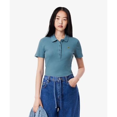 タイトフィットリブニットポロシャツ （ホワイト） タイトフィットリブニットポロシャツ （ポロシャツ）｜LACOSTE