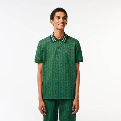 ラコステ　モノグラムジャカード　ポロシャツ　モノグラム　グリーン　美品 LACOSTE / ラコステ】別注 モノグラムジャカード ポロシャツ