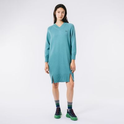 ＜LACOSTE＞前後切り替えコンビネーションＶネックニットドレス