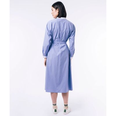 ストライプ　マキシ丈　バンドカラーシャツドレス