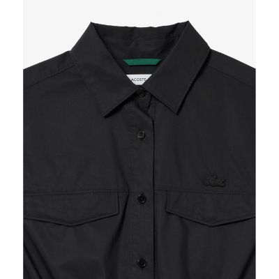 撥水　ウエストドロスト　ミリタリーフラップポケットシャツドレス　／　ロングシャツワンピース
