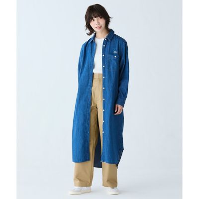 LACOSTE デニムシャツワンピース38ウォッシュダークブルー ウエストベルト デニムシャツドレス ワンピース | LACOSTE