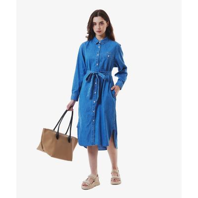 新品 タグ付き ラコステ ウエストベルト デニムシャツドレス ワンピース 34 ウエストベルト デニムシャツドレス ワンピース | LACOSTE