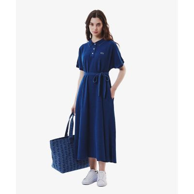 LACOSTE/ラコステ インディゴ 鹿の子ポロドレス マキシ丈ワンピース フレア Iライン