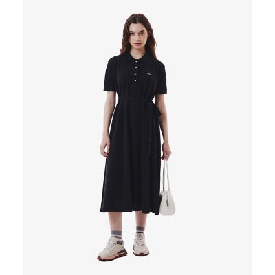 ＜LACOSTE＞鹿の子地マキシ丈ドレス　ポロワンピース　フレア　Ｉライン