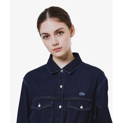 ロングデニムシャツドレス ／ シャツワンピース ウエストベルト