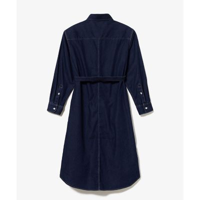 ロングデニムシャツドレス ／ シャツワンピース ウエストベルト付き