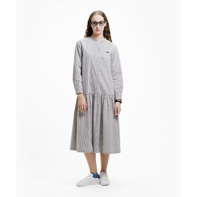 バンドカラーロングシャツドレス ／ ストライプシャツワンピース