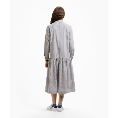 バンドカラーロングシャツドレス ／ ストライプシャツワンピース