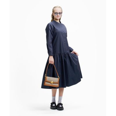 人気♡美品✨MYLAN シャツワンピース バイカラー サテン ストライプ バンドカラーロングシャツドレス ／ ストライプシャツワンピース