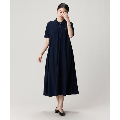 LACOSTE 鹿の子地マキシ丈ドレス⭐︎ポロワンピース　38 インディゴ鹿の子ポロドレス ／ フレアワンピース | LACOSTE/ラコステ