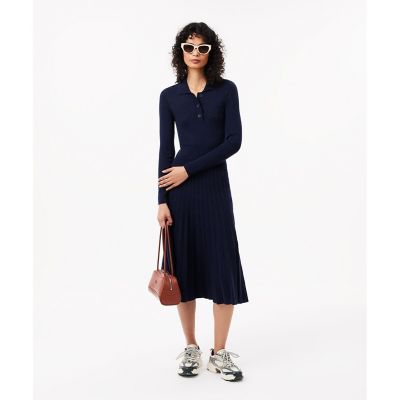＜LACOSTE＞メリノウールリブニットポロドレス　／　フレアニットワンピース
