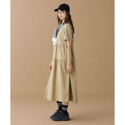 ティアード切り替え コットンドレス マキシ丈 ワンピース