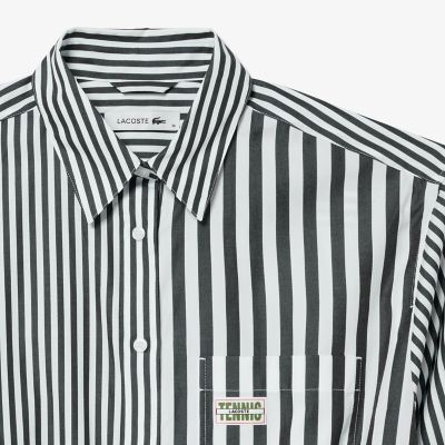 LACOSTE ✨ クレイジーパターンストライプシャツドレス ラコステ LACOSTE クレイジーパターンストライプシャツドレス